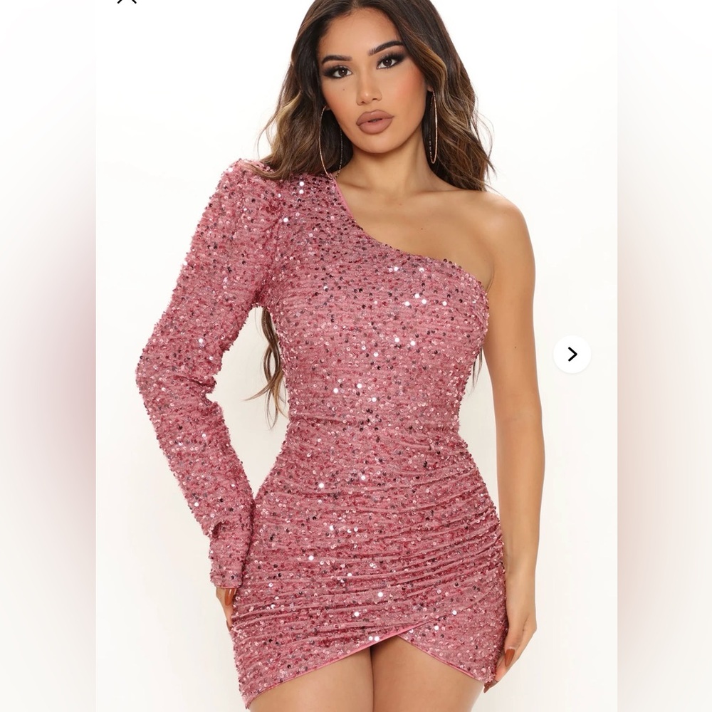 Pink Sequin One-Shoulder Mini Dress - size M